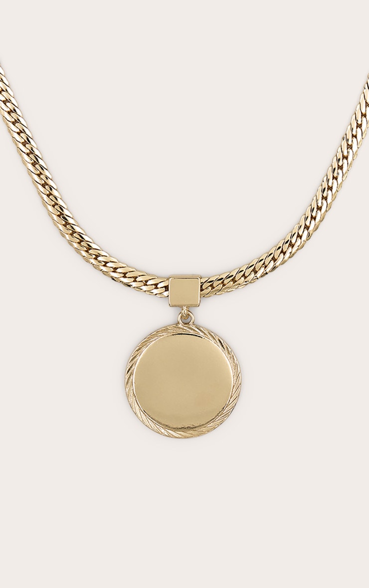 Gold Skinny Chain Necklace With Circular Pendant image 2