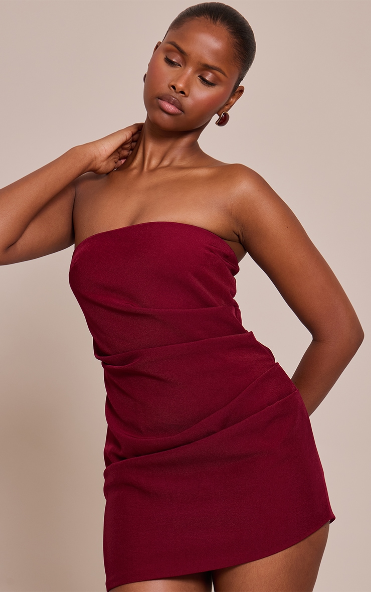 Plum Bandeau Ruched Mini Dress image 4