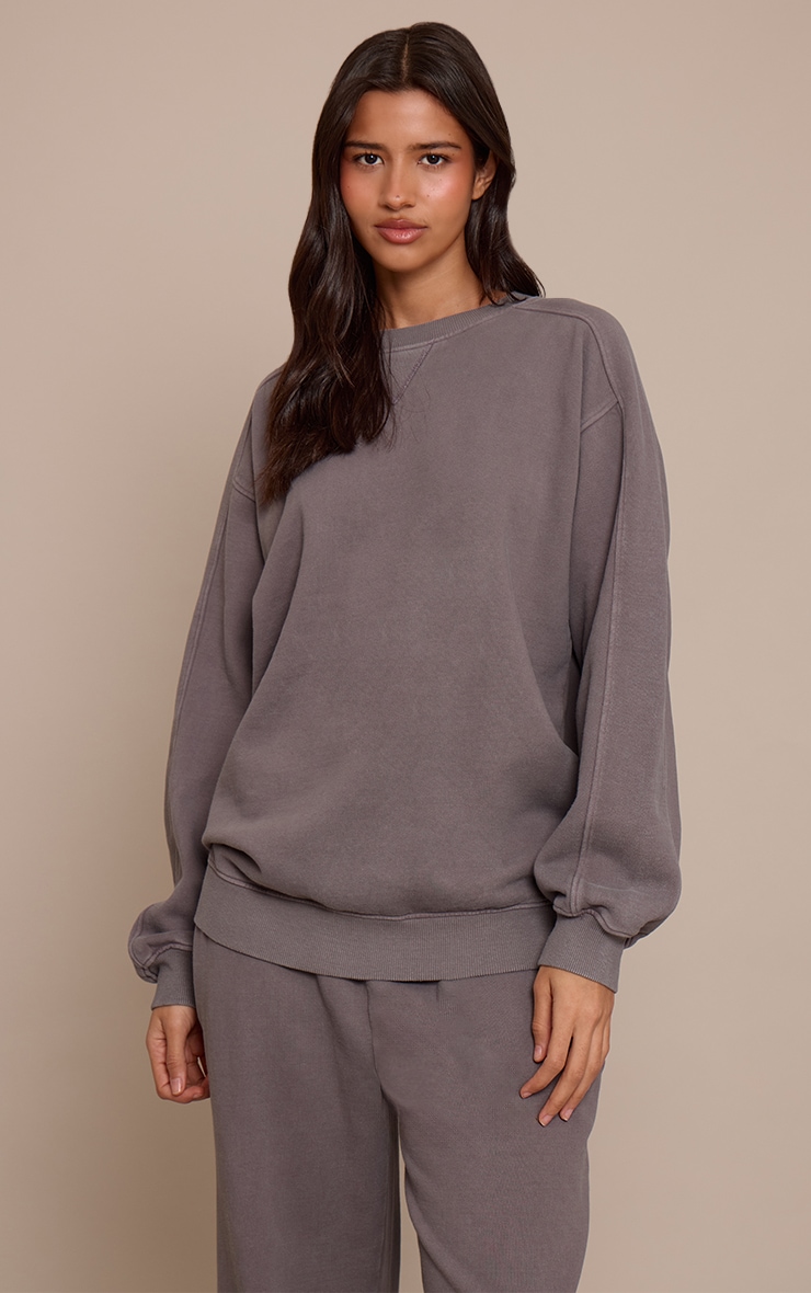 Tall Charcoal Acid Washed Cross Stitch Sweatshirt image 1