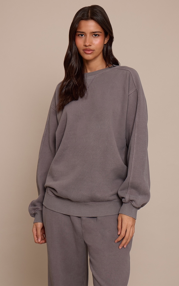 Tall Charcoal Acid Washed Cross Stitch Sweatshirt