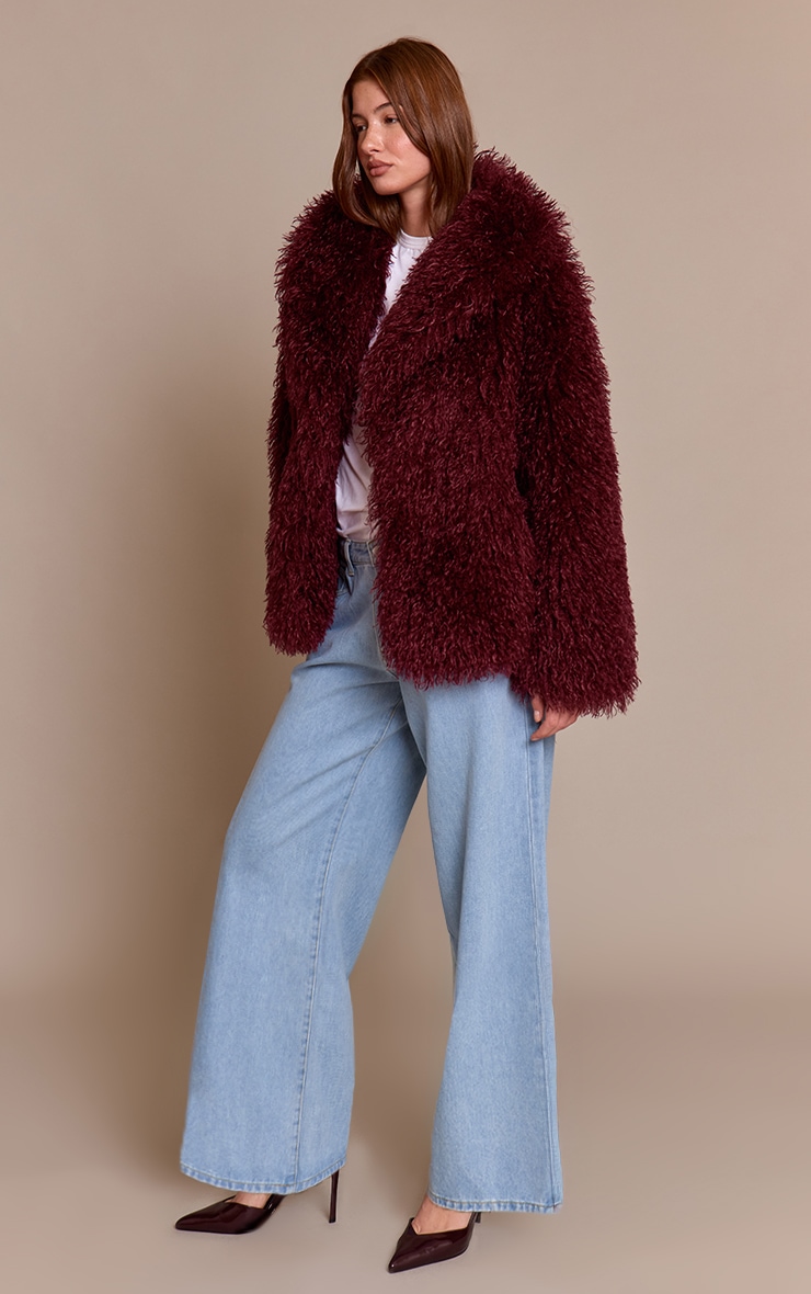 Cherry Red Mongolian Fur Midi Coat