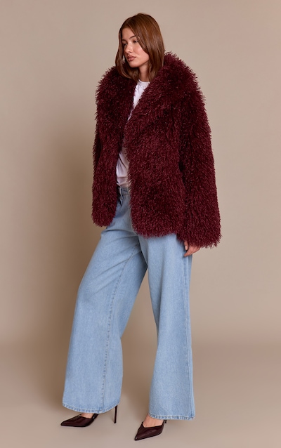 Cherry Red Mongolian Fur Midi Coat