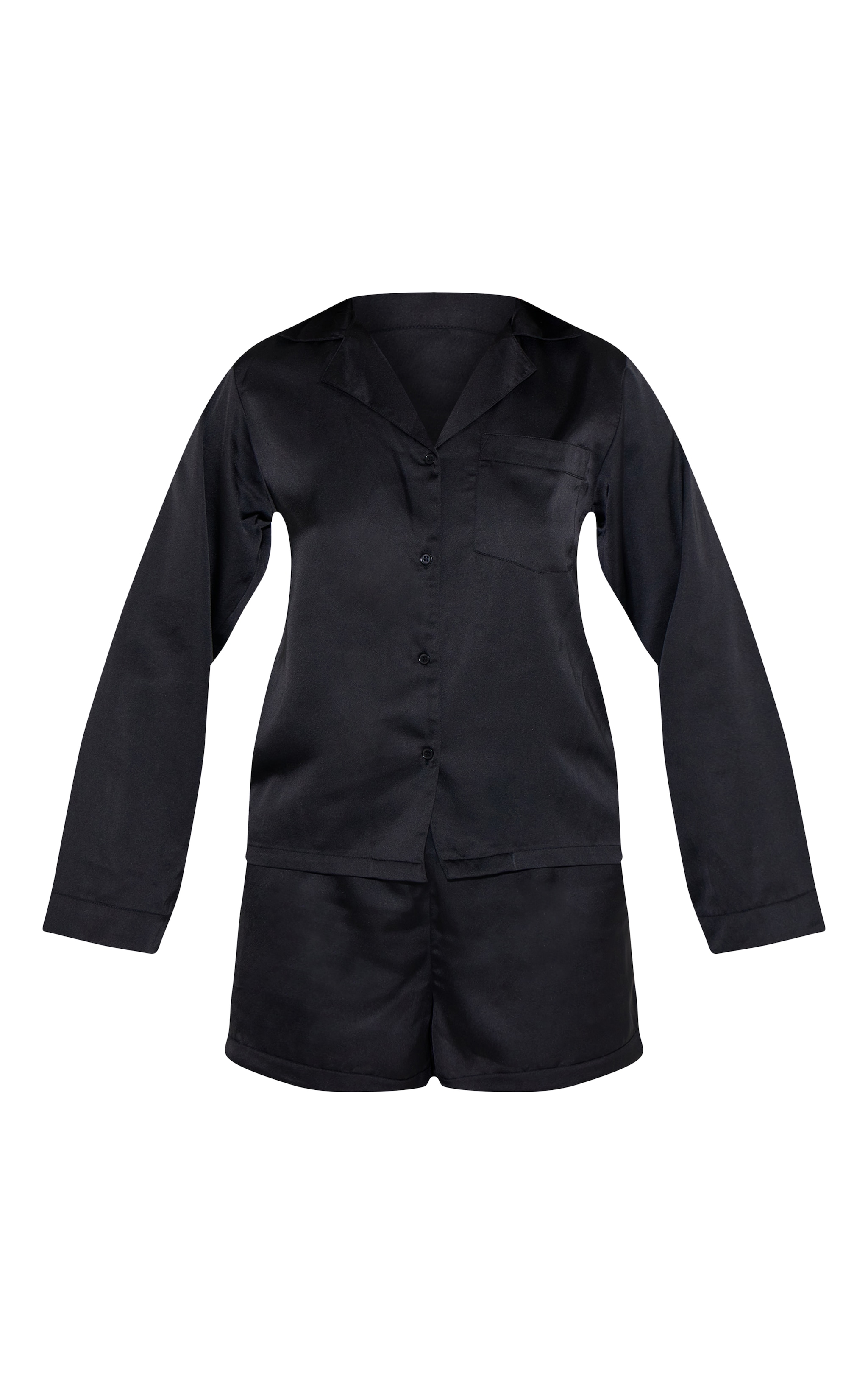 Black Satin Long Sleeve Short Pj Set image 5
