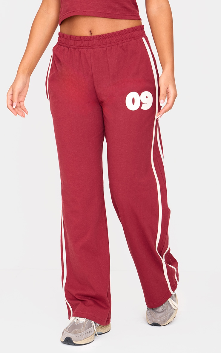 Petite Burgundy Sports Graphic Straight Leg Pants image 2