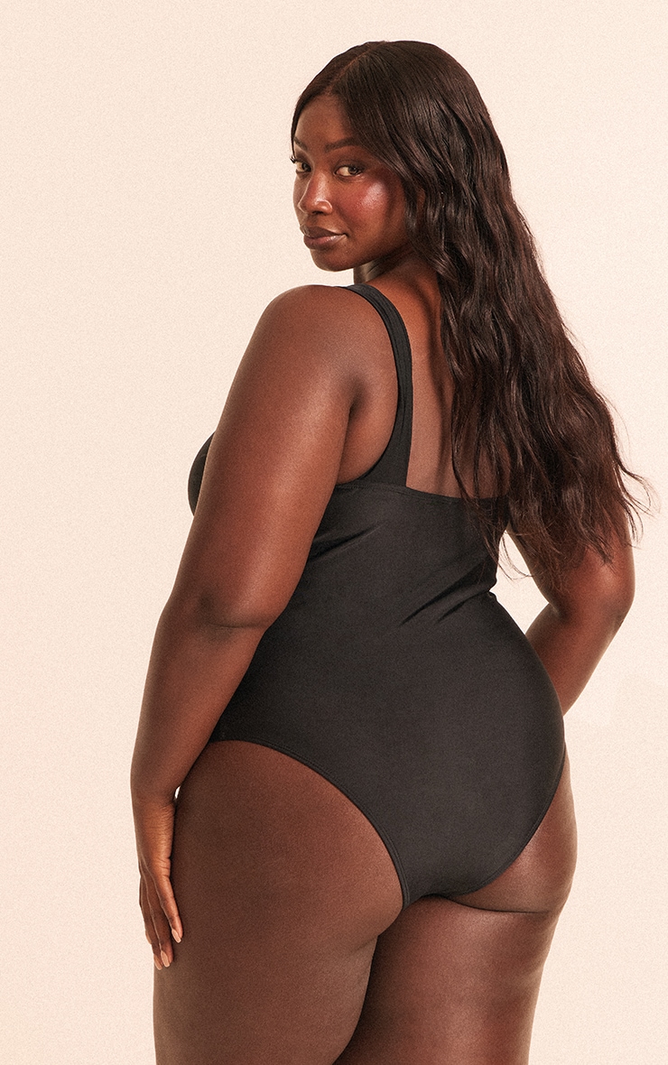 Plus Black Underwired U Bar Ruched Cup Swimsuit image 2