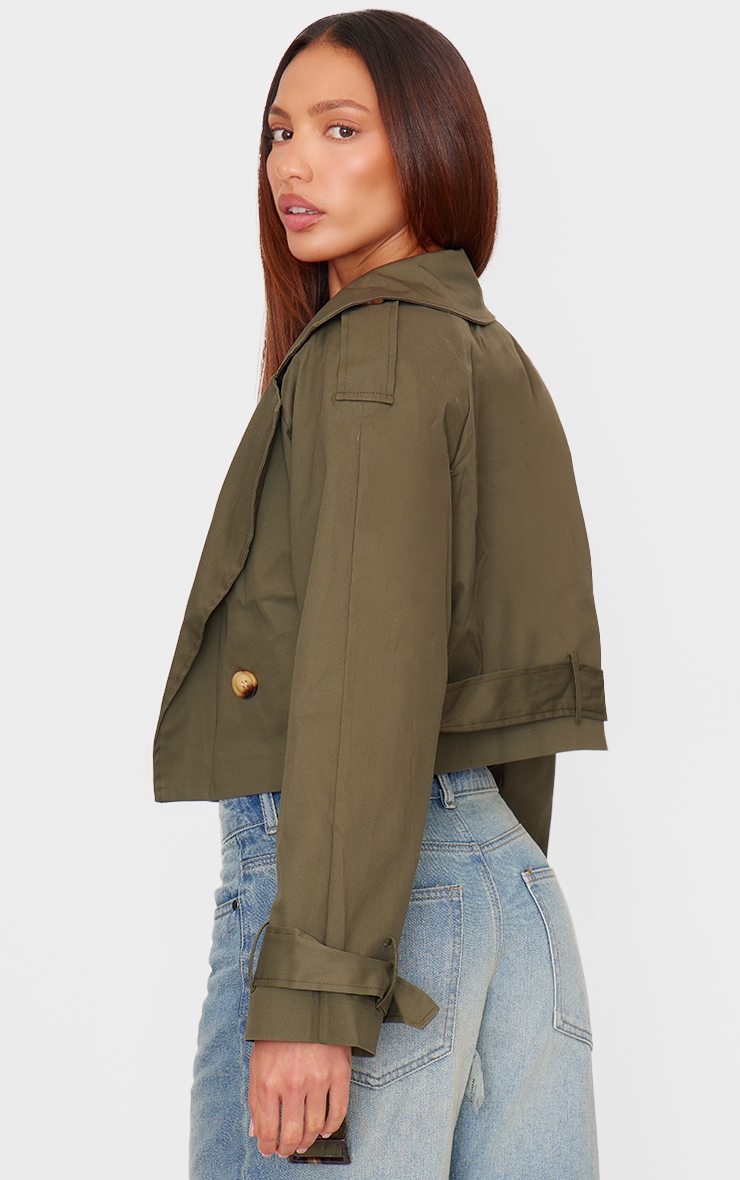 Khaki Cropped Trench Coat image 2