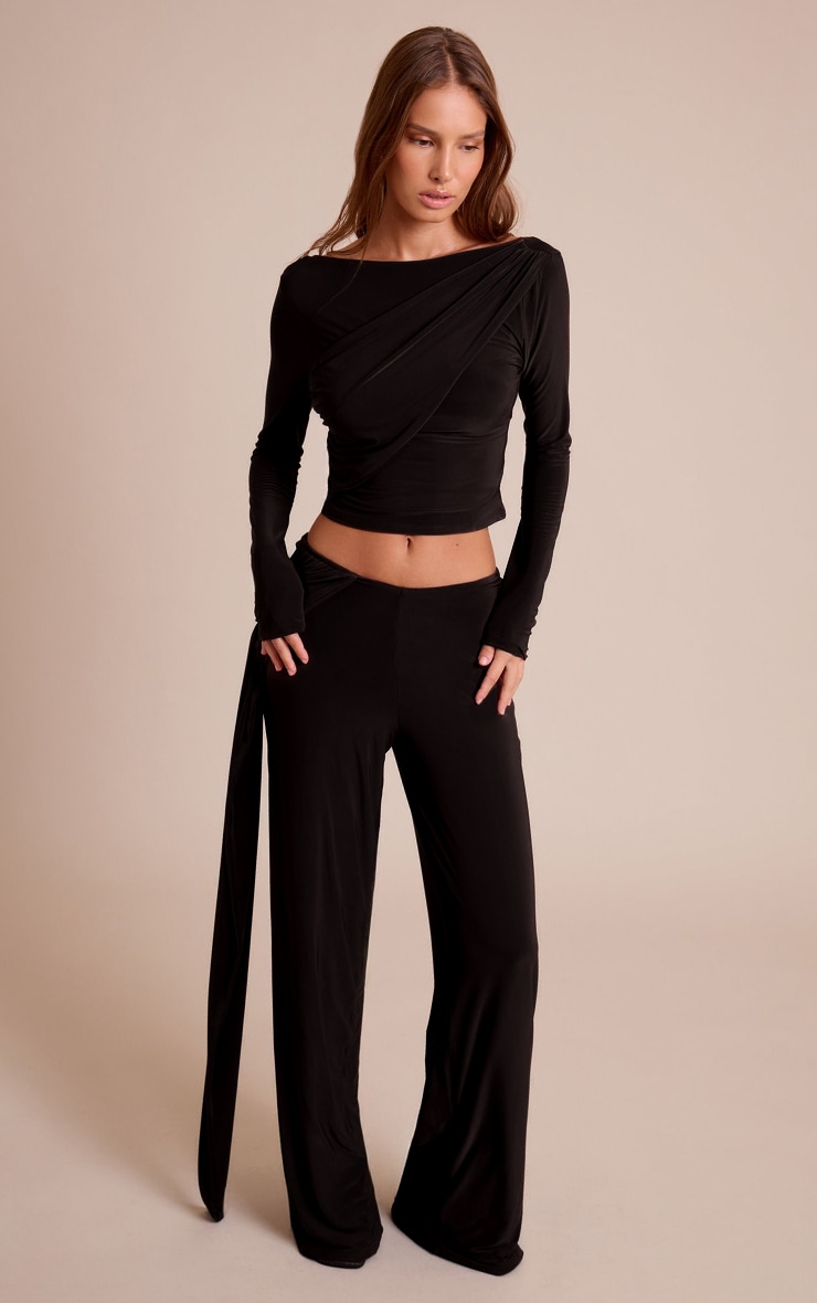 Black Double Layer Slinky Drape Top image 3