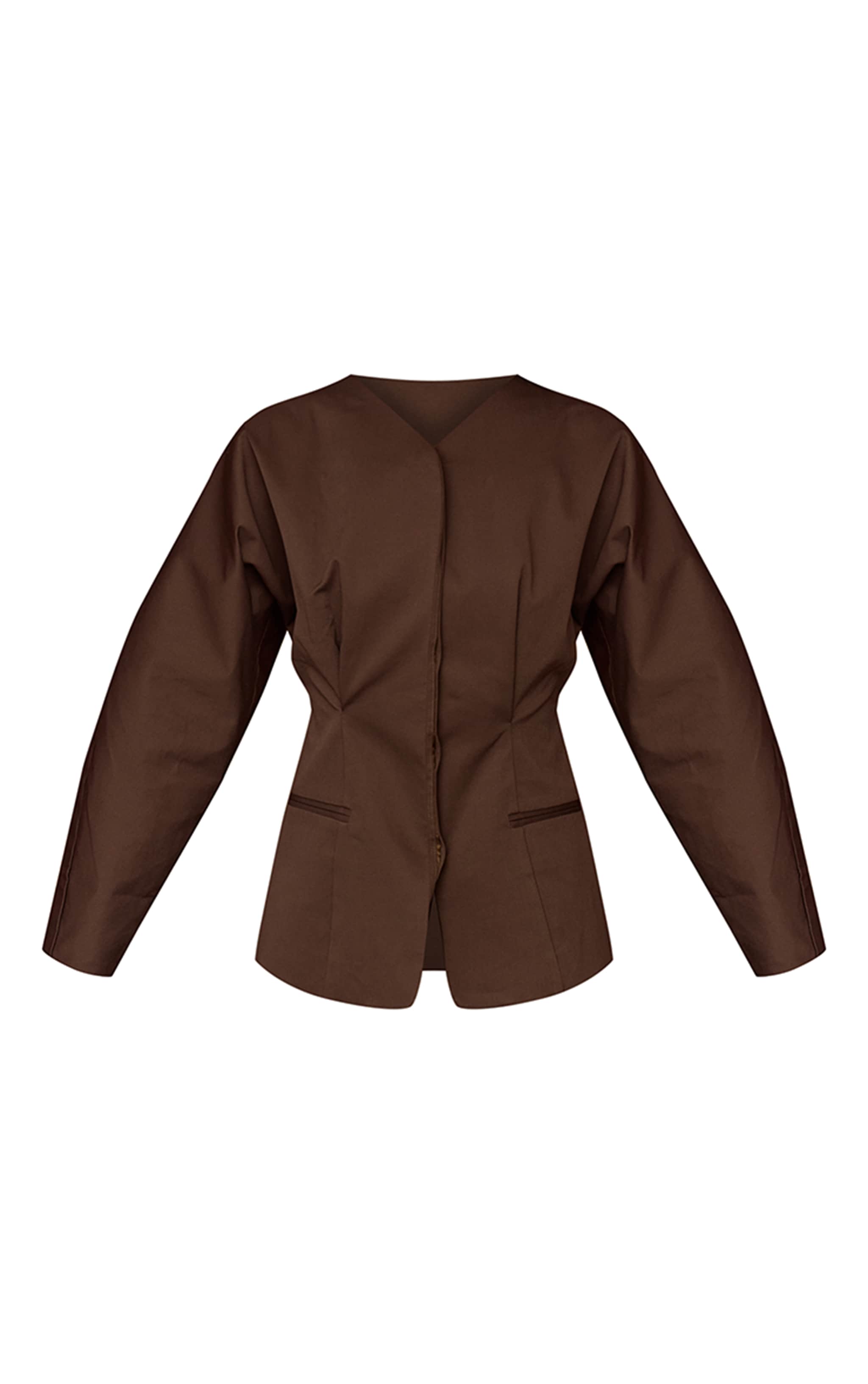 Blazer de tailleur tissé deluxe marron foncé sans revers image 5