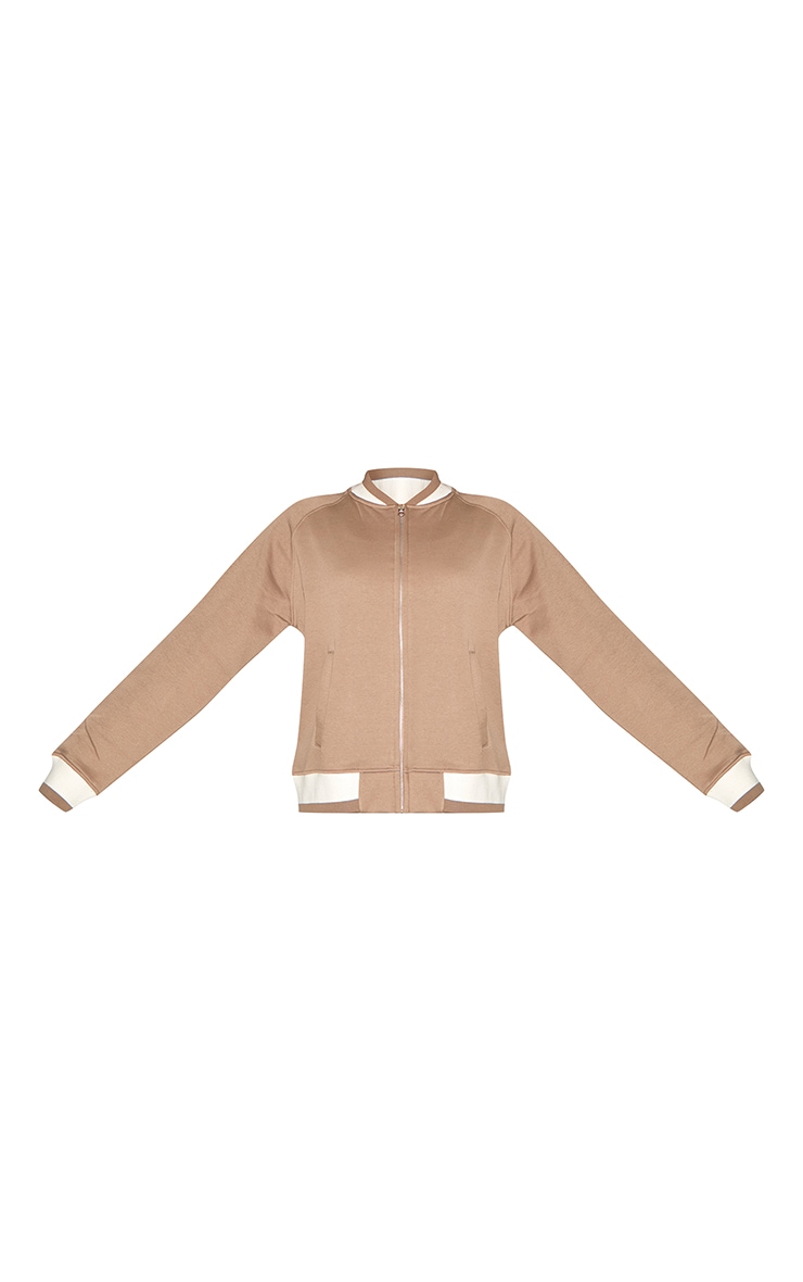 Taupe Contrast Seam Sweat Bomber Jacket image 5