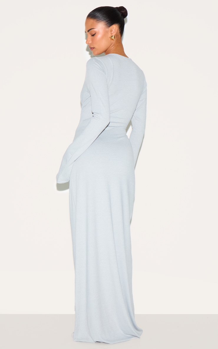 Petite Ash Grey Slinky Seam Detail Flared Sleeve Maxi Dress image 2