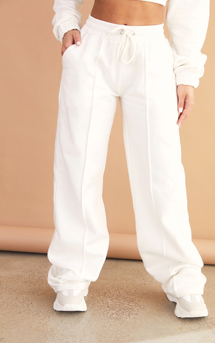 Petite Cream Seam Detail Wide Leg Track Pants image 1