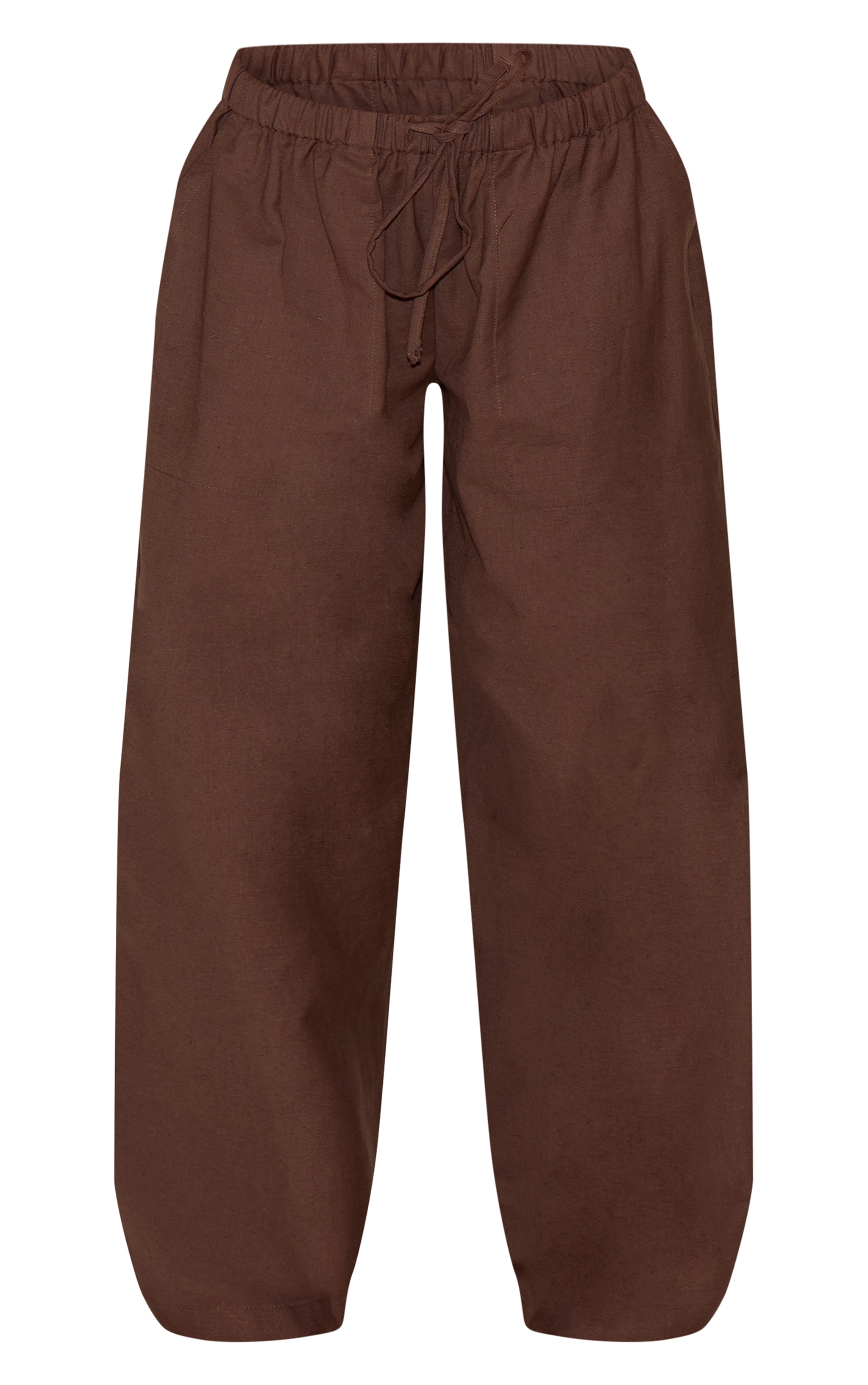 Petite Dark Chocolate Linen Drawstring Waist Pants image 5