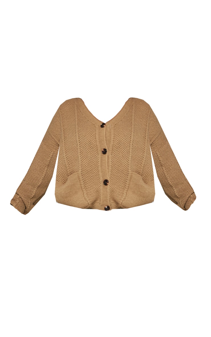 Plus Brown Seam Detail Knitted Cardigan image 5