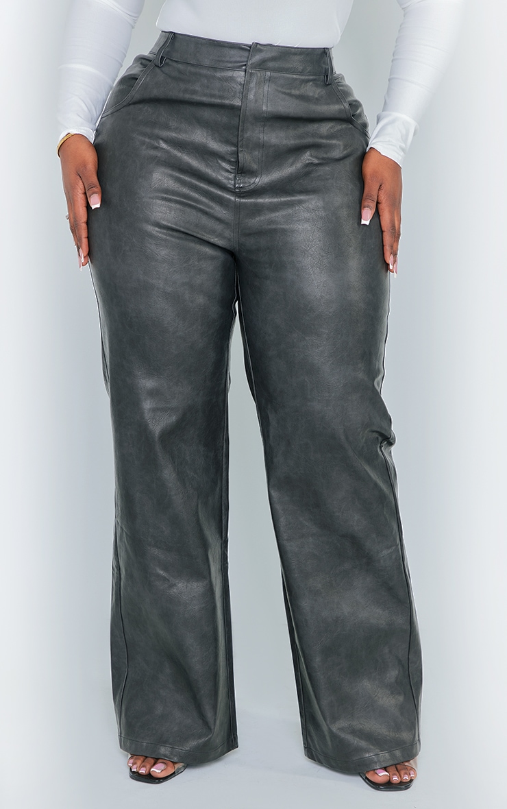 Plus Black Washed Faux Leather Straight Leg Pants image 2