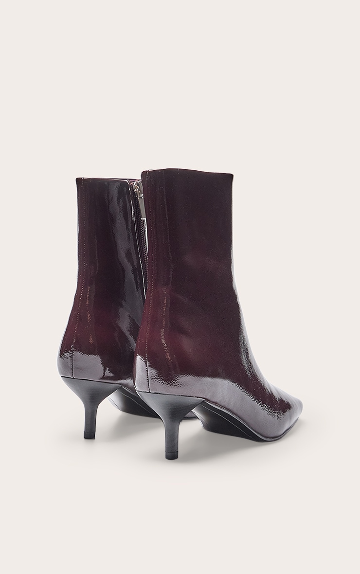 Chocolate Plum Crinkle PU Snip Toe Kitten Heel Ankle Boot image 4