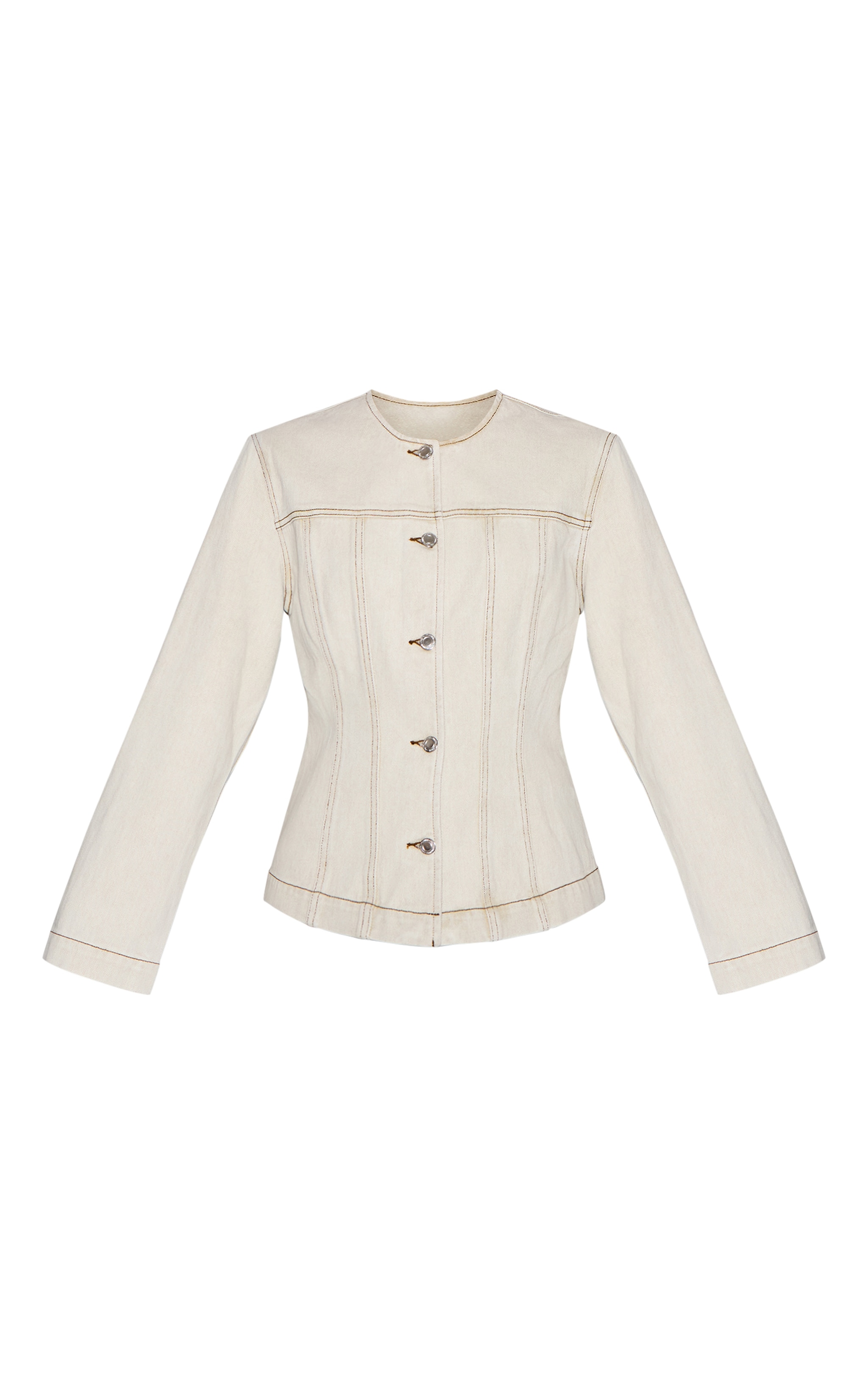 Washed Stone Cinched Long Sleeve Denim Jacket image 5