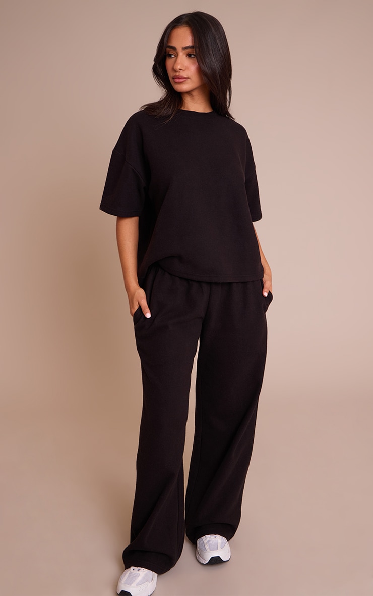 Petite Black Soft Touch Wide Leg Sweatpants image 2