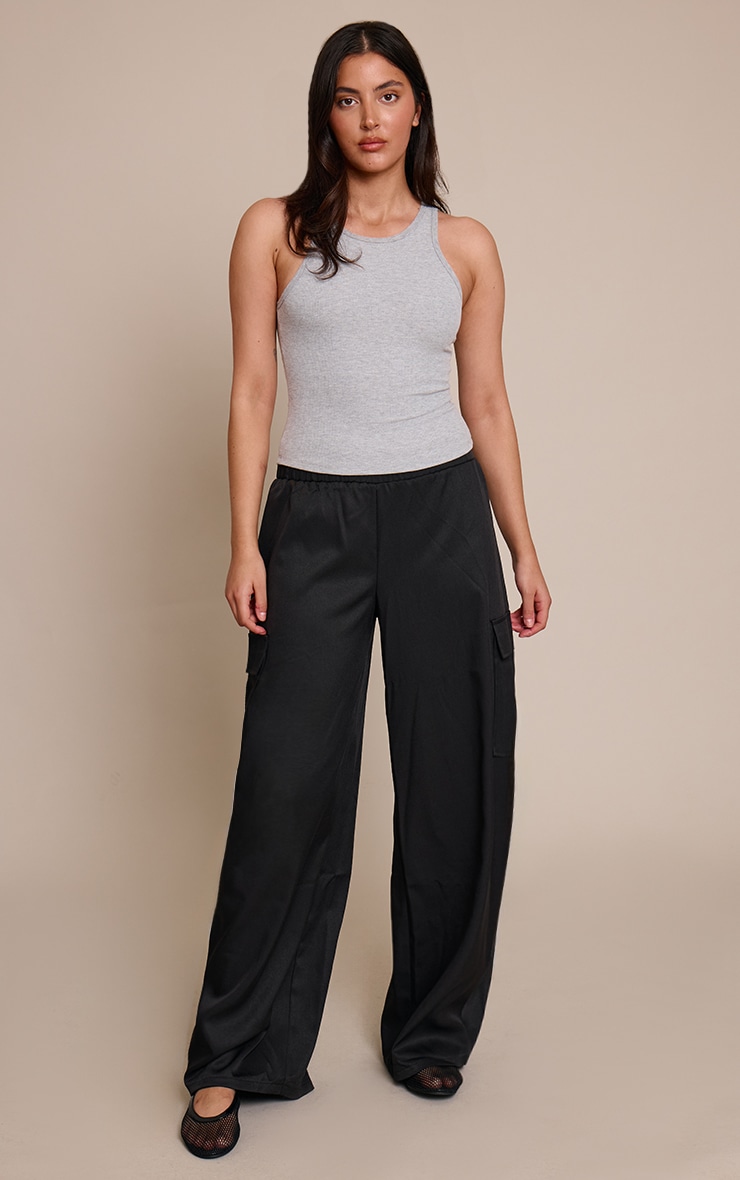 Black Woven Wide Leg Cargos image 1