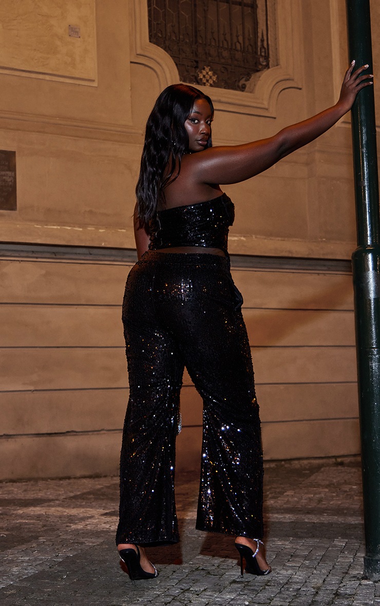 Plus Black Sequin Bandeau Corset Plus Size PrettyLittleThing