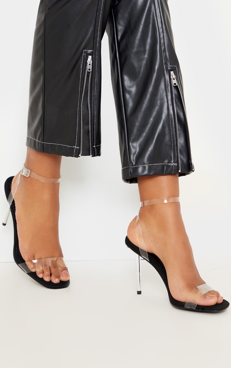 Black Metal Pin Heel Clear Sandal