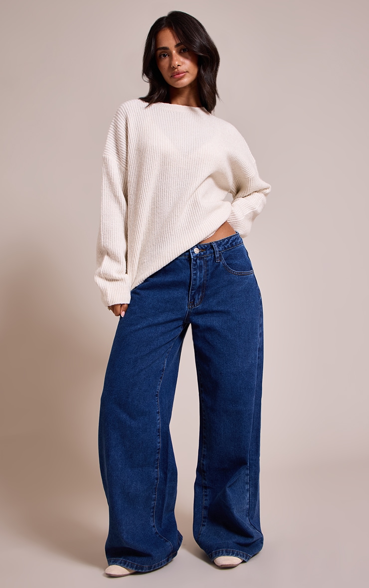 Petite Cream Round Neck Knit Raglan Sleeve Sweater image 3