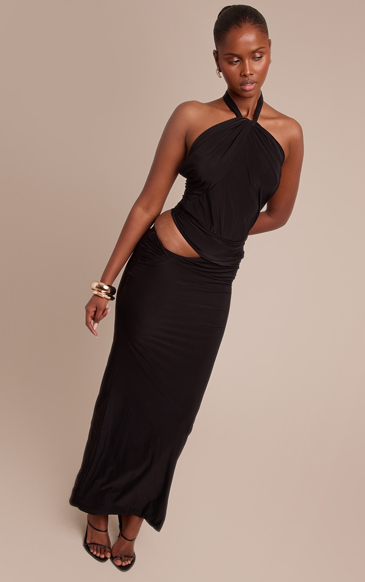 Black Double Slinky Twist Halter Top image 3