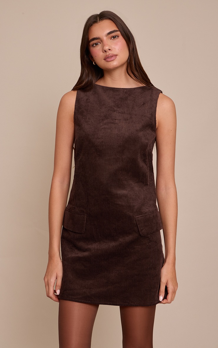 Robe Mi-longue Côtelée Marron Chocolat Douce À Découpes Et Col | Robes Robe Mi-longue Côtelée Marron Chocolat Douce À Découpes Et Col | Robes