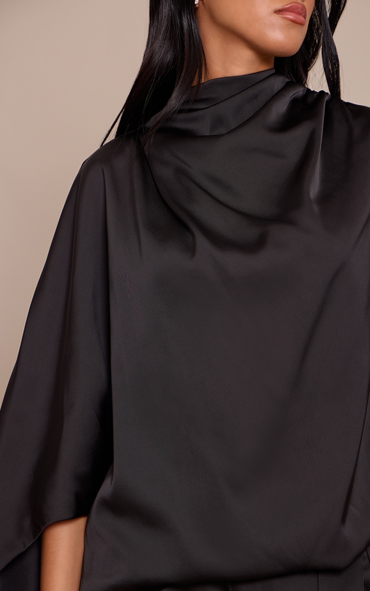 Black Satin One Sleeve Draped Top image 4