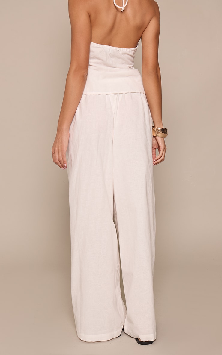 White Linen Shirred Waist Pants image 3