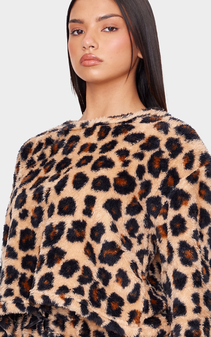 Brown Leopard Print Fleece Pj Top image 4