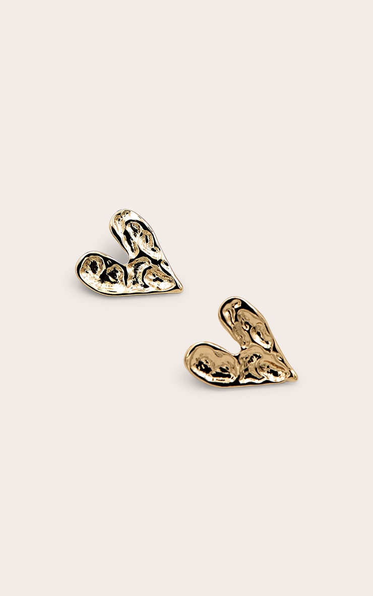 Gold Hammered Love Heart Statement Earrings image 2