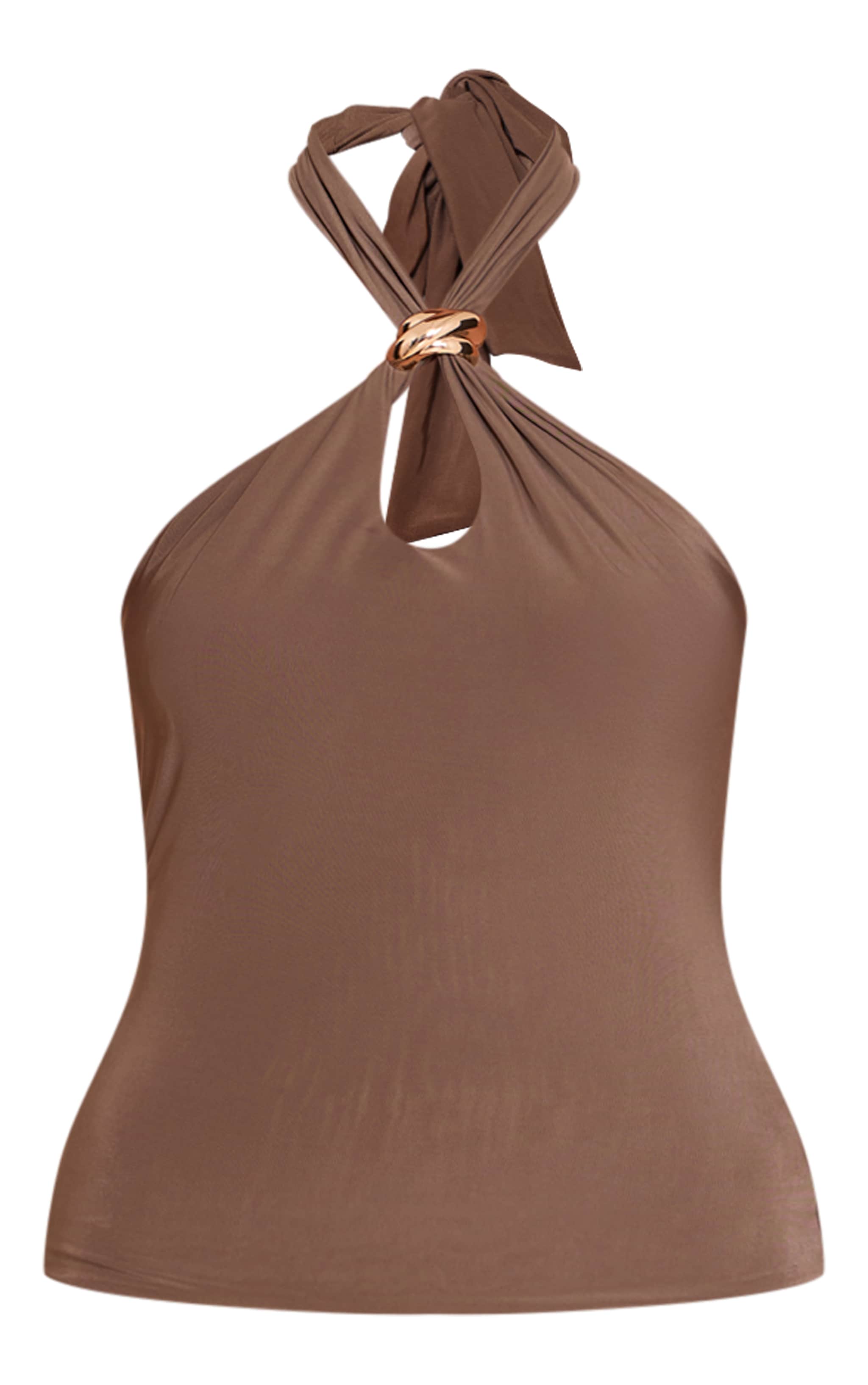 Mushroom Double Layer Slinky Trim Halter Neck Long Top image 5