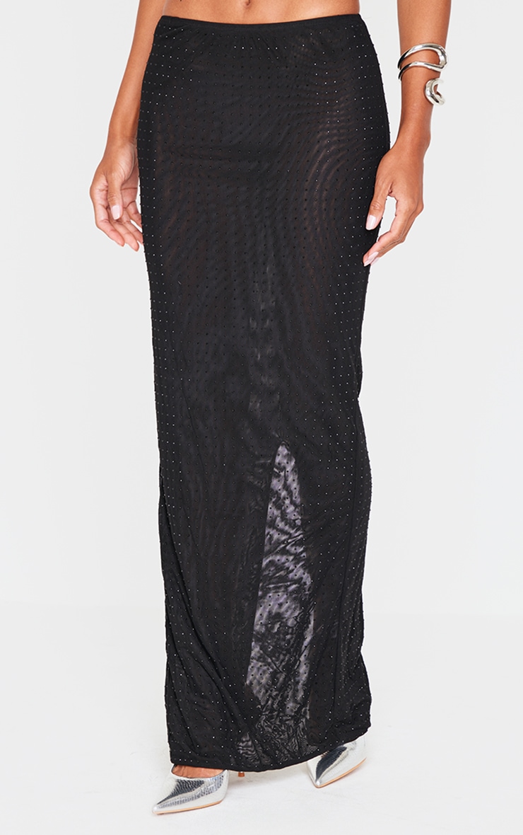 Black Hot Fix Mesh Maxi Skirt image 2