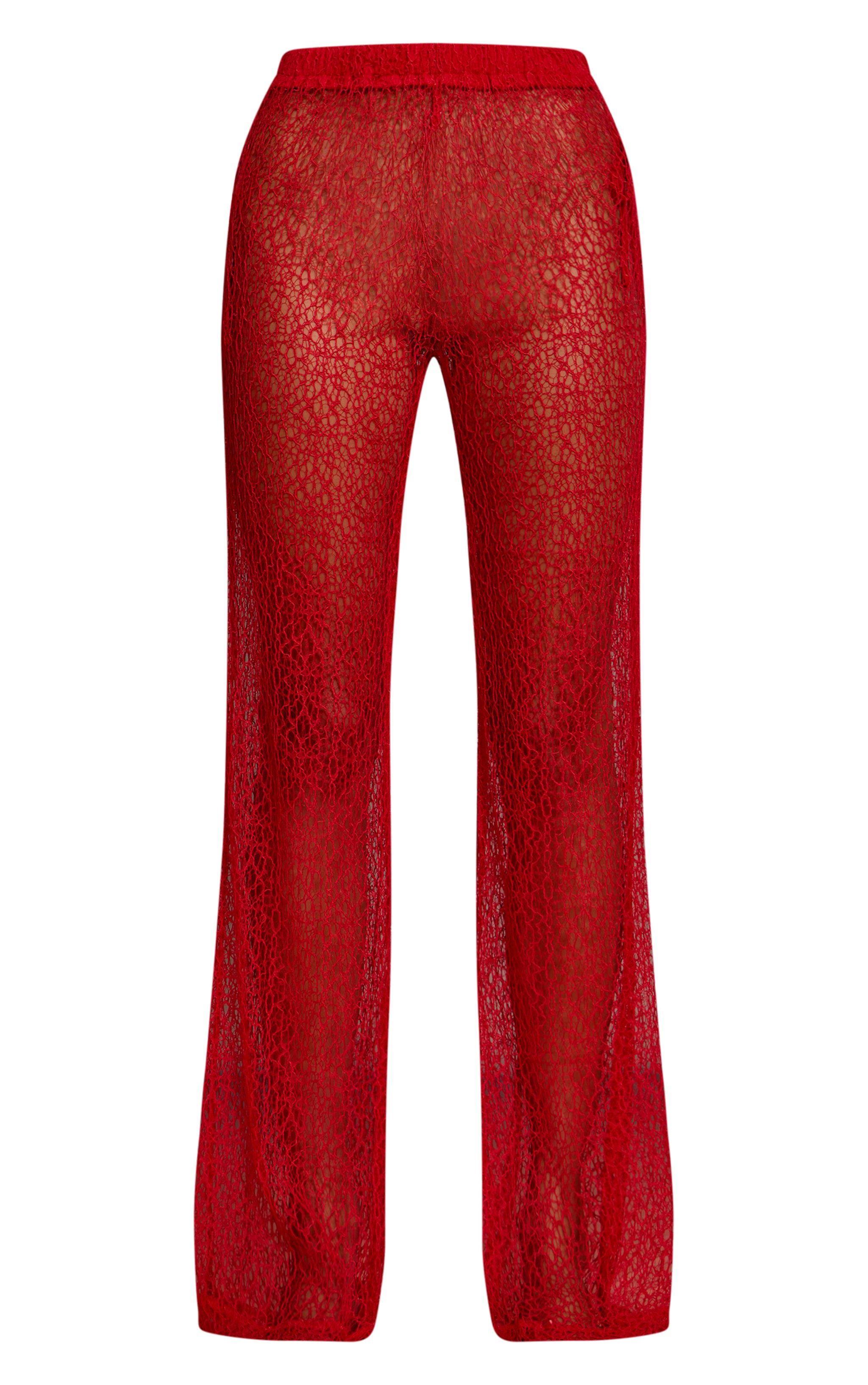 Red Textured Knit Straight Leg Pants image 5