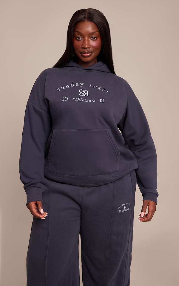 Plus Navy Sunday Reset Embroided Hoodie