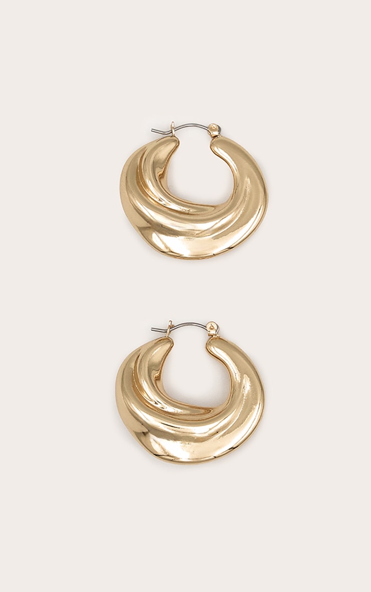Gold Chunky Swirl Hoop Earrings image 2