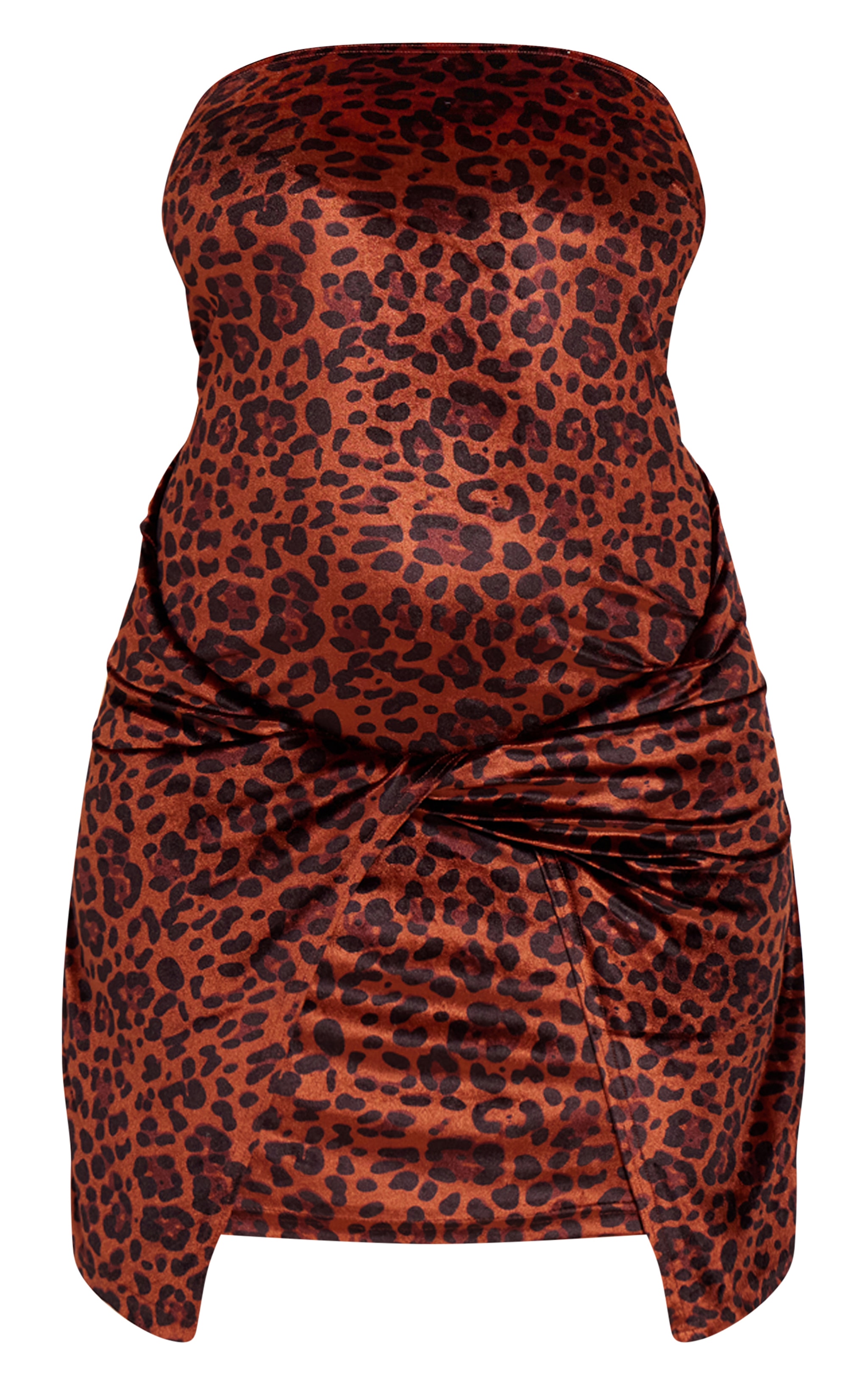 Plus Brown Velvet Leopard Knot Detail Bandeau Mini Dress image 5