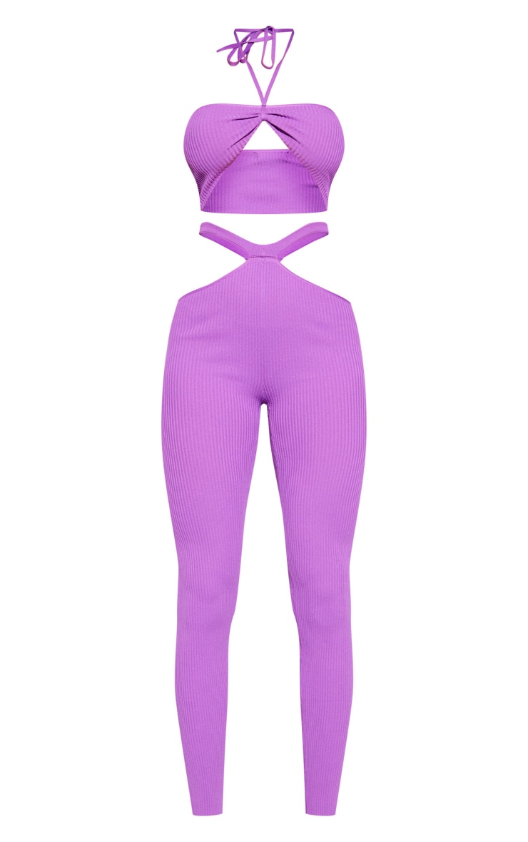 Ensemble en maille violette à crop top noué et legging découpé image 5
