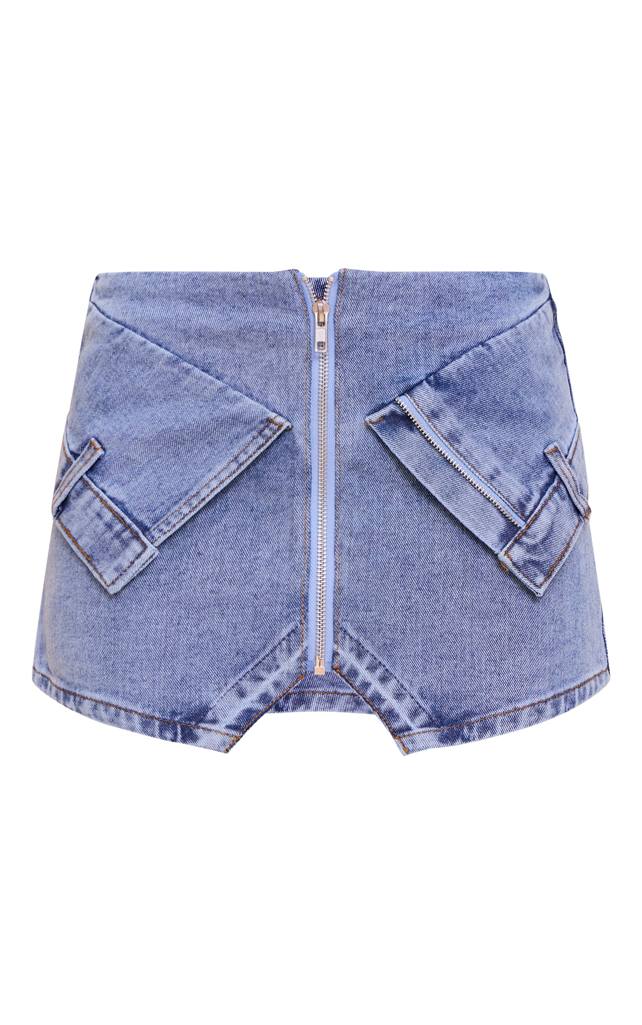 Petite Mid Blue Wash Micro Mini Denim Skirt image 6