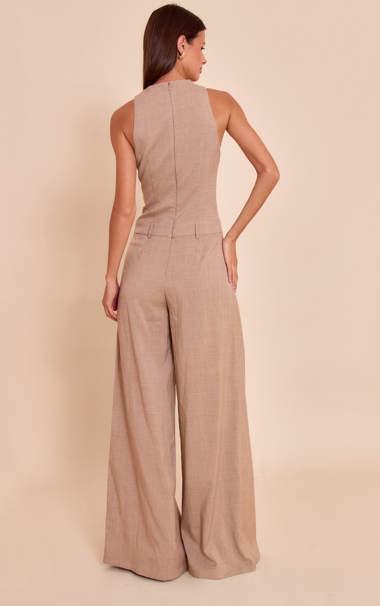 Beige Woven Key Hole Wide Leg Jumpsuit image 2