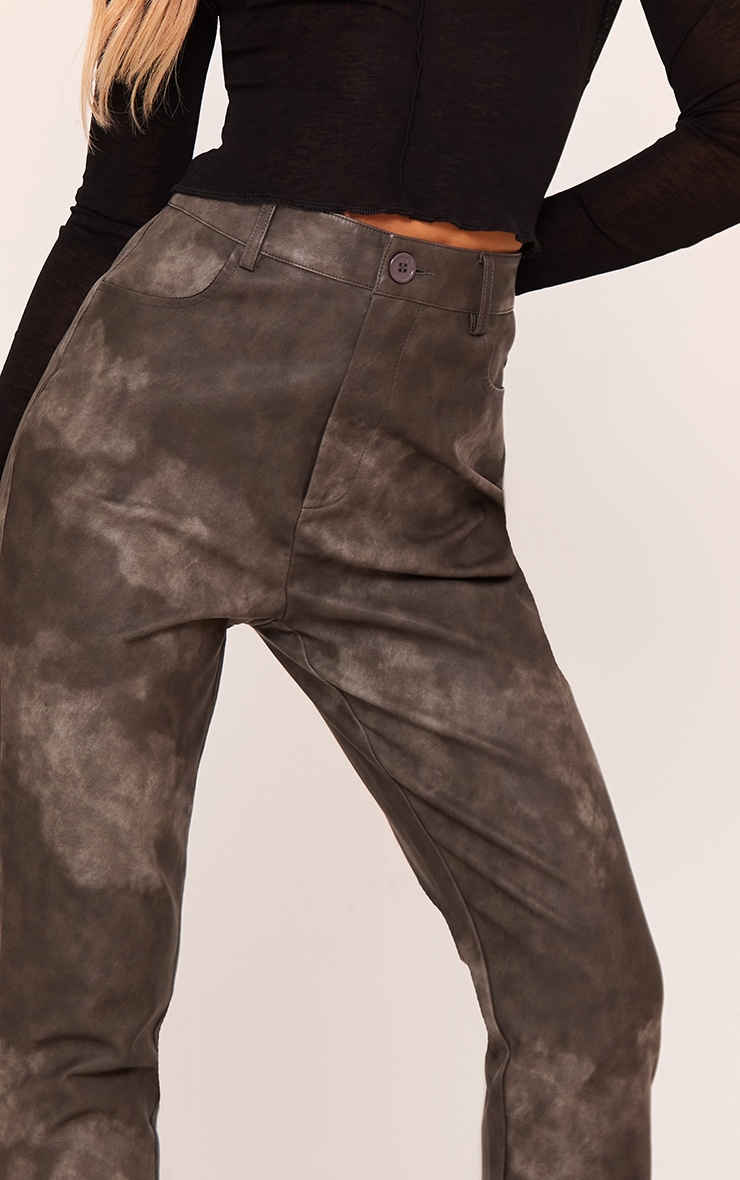 Washed Black Faux Leather Cropped Pants image 4