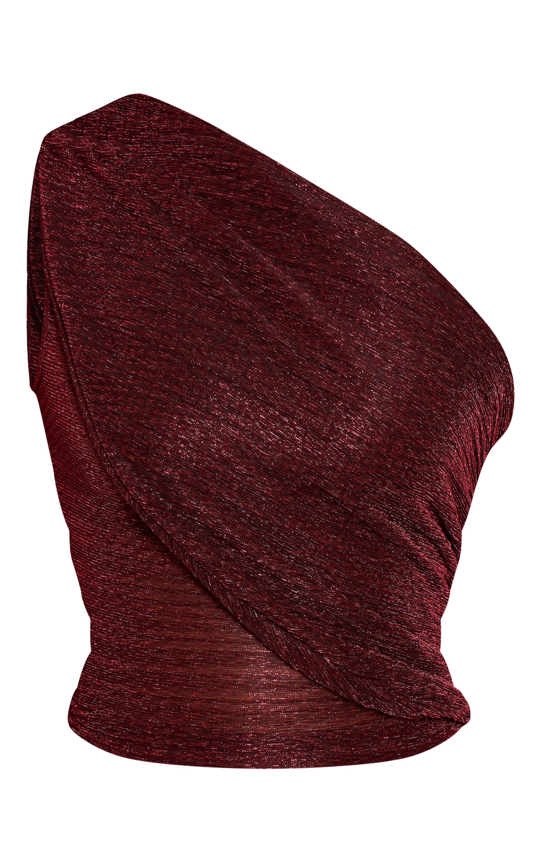 Top long drapé satiné rouge vin foncé froncé à paillettes et épaule unique image 5