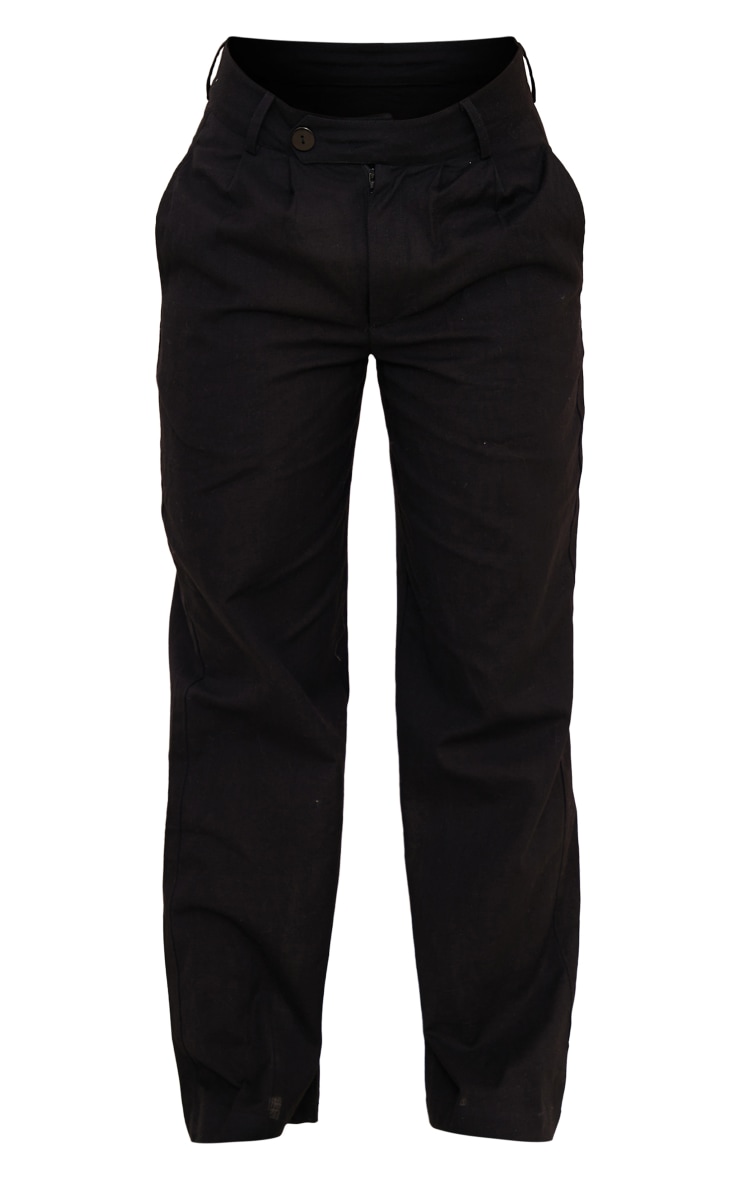 Petite Black Linen Look Straight Leg Pants image 1