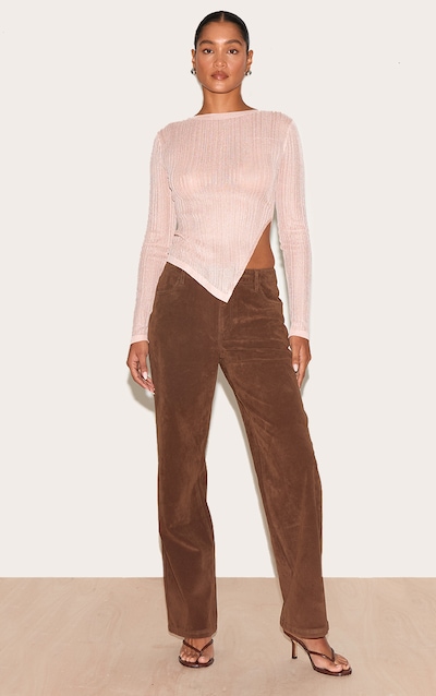 Dark Chocolate Faux Suede Mid Rise Straight Leg Pants