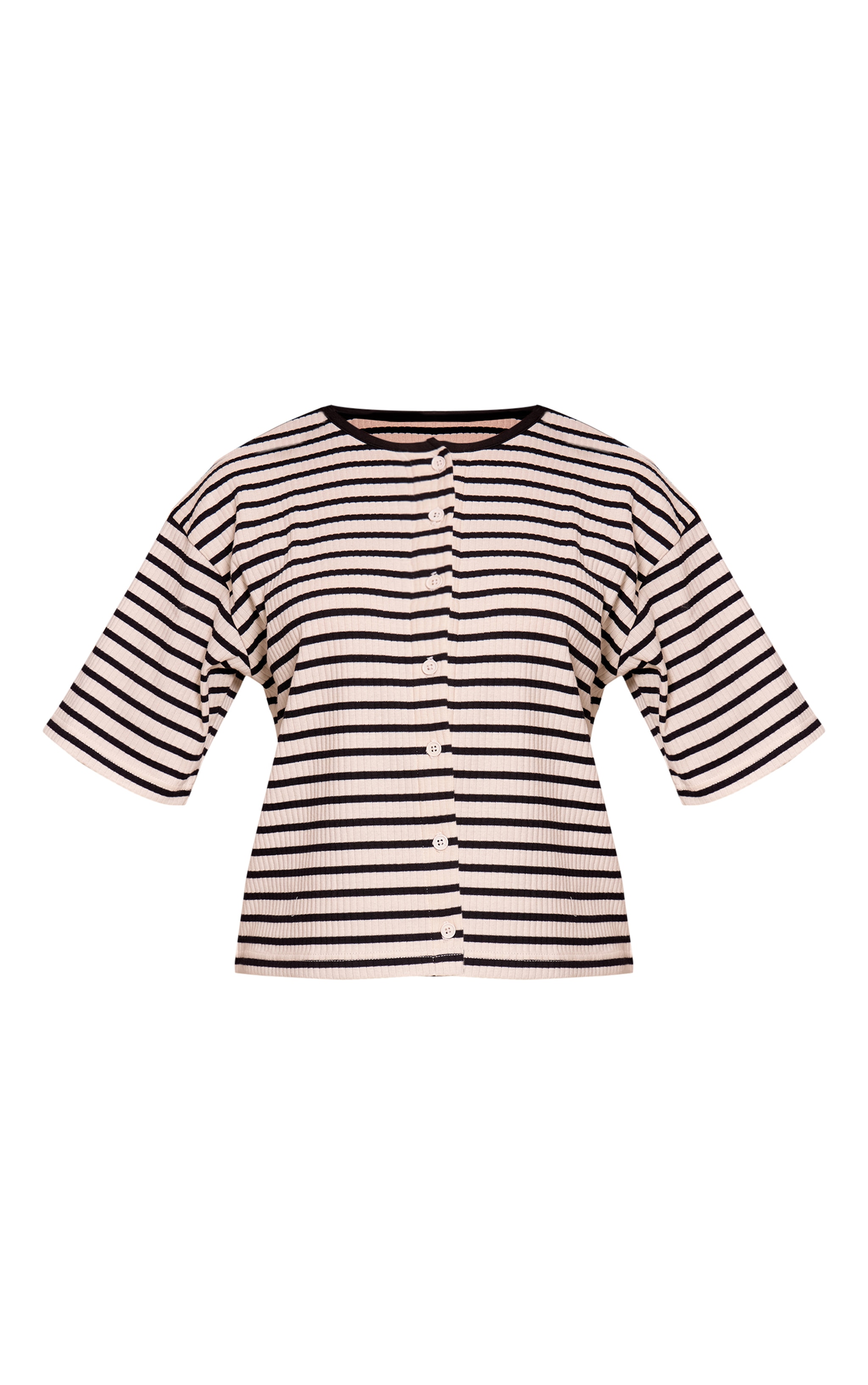 Cream Stripe Rib Button Up Top image 5