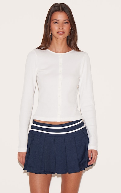 Cream Waffle Button Up Long Sleeve Top