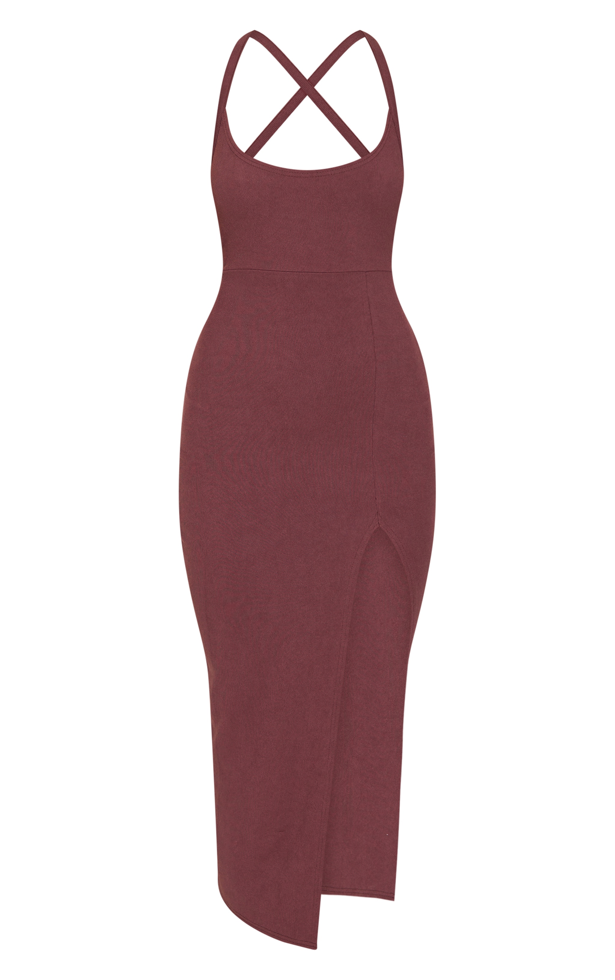 Chocolate Soft Rib Cut Out Tie Back Midaxi Dress image 5