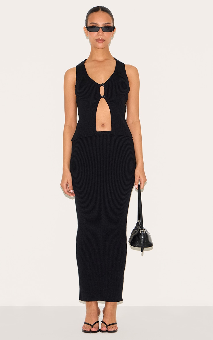 Petite Black Knitted Maxi Skirt image 1