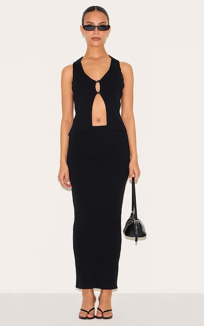 Petite Black Knitted Maxi Skirt