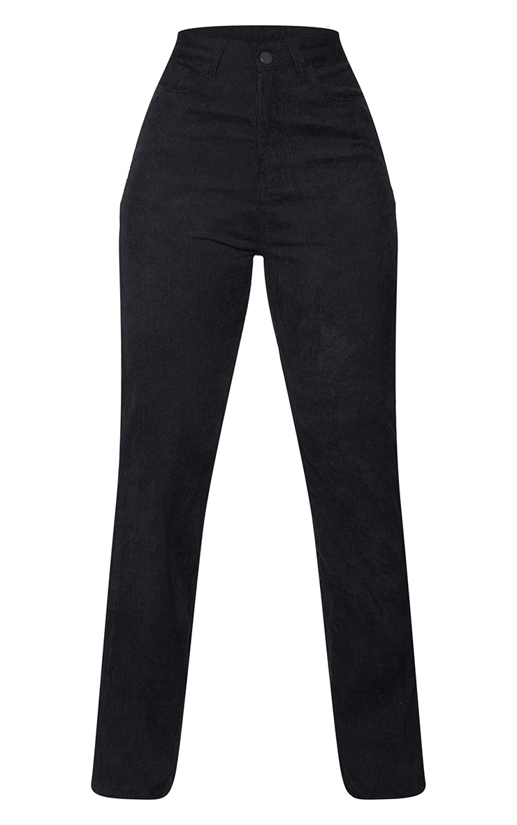 Petite Black Cord Split Hem Straight Leg Trousers Petite